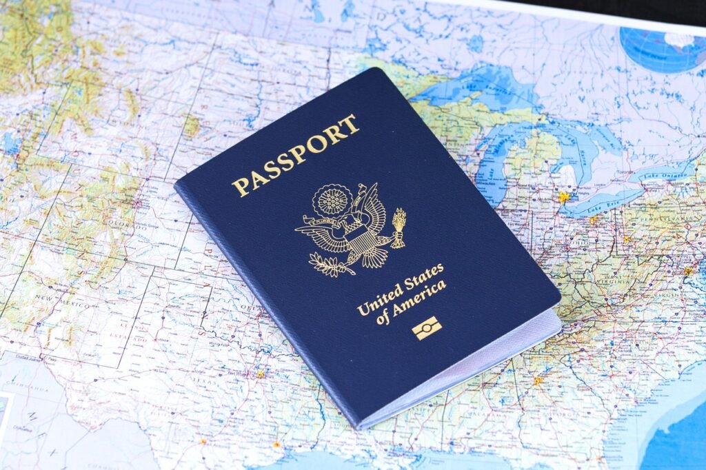 passport, united states map, flag